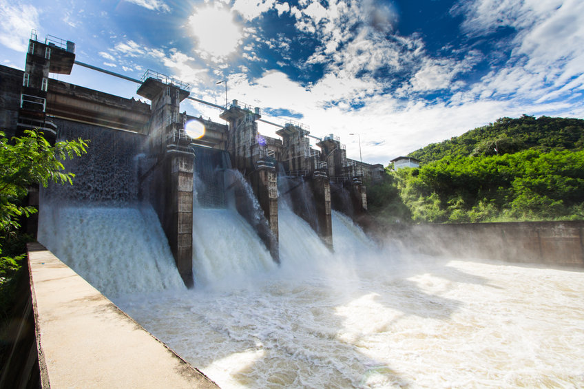 Water release over a dam