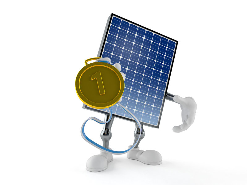 Photovoltaic panel character with golden medal